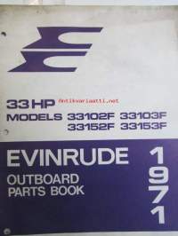 Evinrude 1971 Parts book 33 HP, katso tarkemmat mallimerkinnät kuvista.