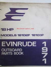 Evinrude 1971 Parts book 18 HP, katso tarkemmat mallimerkinnät kuvista.