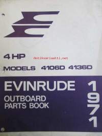 Evinrude 1971 Parts book 4 HP, katso tarkemmat mallimerkinnät kuvista.