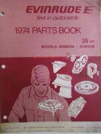Evinrude 1974 Parts book 25 HP (First in outboards), katso tarkemmat mallimerkinnät kuvista.