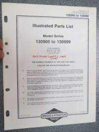 Briggs & Stratton Illustrated Parts List Model Series 130900 to 130999 varaosaluettelo, tyypit näkyvät kuvissa