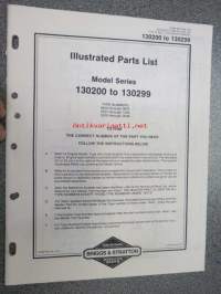 Briggs & Stratton Illustrated Parts List Model Series 130200 to 130299 varaosaluettelo, tyypit näkyvät kuvissa