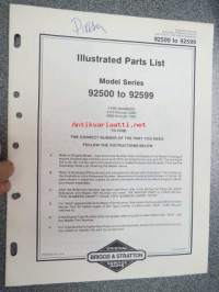 Briggs & Stratton Illustrated Parts List Model Series 92500 to 92599 varaosaluettelo, tyypit näkyvät kuvissa