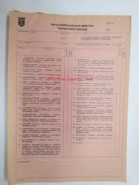 GM-ajoturvallisuustarkastus - Tarkastuspöytäkirja -nippu arviolta 1960-lukuisia käyttämättömiä lomakkeita