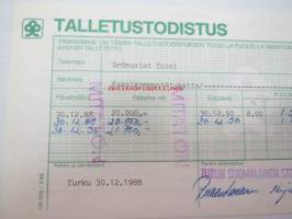Talletustodistus, Säästöpankki, määräaikaistalletus 24 kk, 100 000 mk, 30.12.1990