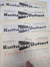 Kuitulevy Uutiset 1958 numerot 2 ja 4, 1959 numerot 1 ja 2, monipuolinen tietopaketti rakenteista, työstämisestä, työkaluista ym. -customer magazine promoting