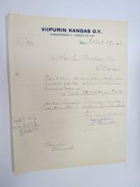 Viipurin Kangas Oy, 28.10.1925, Viipuri -asiakirja / business document