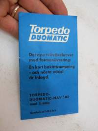 Torpedo Duomatic 102 nav med broms skötsel, demontage, reservdelar-polkupyörännapa, käyttöohje ja varaosat, ruotsinkielinen -owner´s manual & parts for cycle