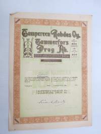 Tampereen Rohdos Oy - Tammerfors Drog Ab, viisi osaketta á 200 mk, Tampere 1941 -osakekirja / share certificate