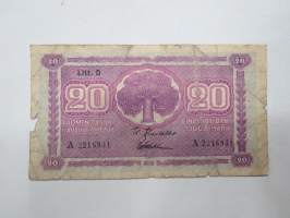 Suomen Pankki 20 mk 1939 Litt. D A 2216931 -seteli / banknote