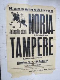 Norja (Liittojoukkue) - Tampere (kaupunkijoukkue) 3.7.1934 jalkapallo-ottelu -ottelujuliste / football match poster