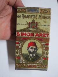 Simon Arzt Egyptian Cigarette Manufactory - Cairo / Alexandria -tupakkapakkaus, peltiä / cigarrette tin package