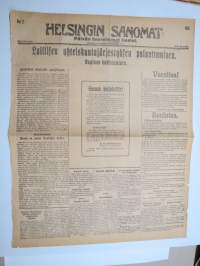 Helsingin Sanomat 1918 nr 2, ilmestynyt 14.4.1918 -toinen kapinan kukistamisen jälkeen ilmestynyt numero - Laillisen yhteiskuntajärjestelmän palauttaminen