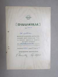 Metsäliitto, osuuskirja nr 22838, puutarhuri Osk. Lehtonen, Luonnonmaa - 4 osuutta á 10 mk 1972