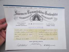 Suomen Gummitehdas Osakeyhtiö (Nokia), Helsinki 1946, 1 osake á 500 Smk 1 aktie á 500 Fmk -osakekirja / share certificate, blanco, makuleras -merkitty