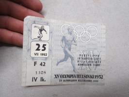 XV Olympia Helsinki 25.7.1952, Stadion, yleisurheilu -pääsylippu, inträdesbiljett, billet d'entré, admission ticket