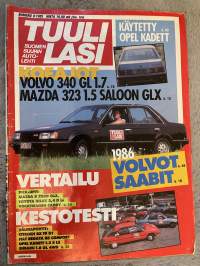 Tuulilasi 1985 nr 9 - Koeajot Volvo 340 GL 1.7, Mazda 323 1.5 Saloon GLX, Vertailu, 1986 Volvot & Saabit, Kestotestit, ym.