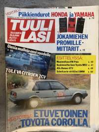 Tuulilasi 1984 nr 8 - Testi: Jokamiehen promille-mittarit, Uusia malleja ensivuodelle, tuleva Citroen 2CV, Kestotesti: Etuvetoinen Toyota Corolla, ym.