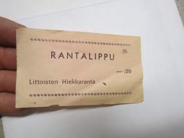 Rantalippu - Littoisten hiekkaranta (Littoistenjärvi, Littoinen), 20 penniä -pääsylippu