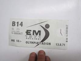 EM 1971 Helsinki, Olympiastadion, nr 000967 -pääsylippu / admission ticket