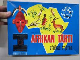 Afrikan Tähti / Afrikas stjärna -lautapeli, hyväkuntoinen pelipohja, laatikko korkeintaan tyydyttäväkuntoinen, nappuloita ja merkkejä puuttuu