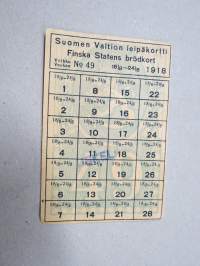 Suomen Valtion leipäkortti 1918 Finska statens brödkort nr 49, leimattu 