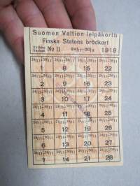 Suomen Valtion leipäkortti 1918 Finska statens brödkort Viikko / vecka nr 11, leimattu 