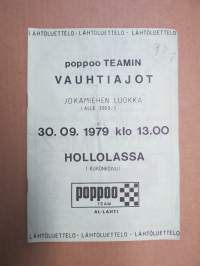 Poppo Teamin Vauhtiajot - Jokamiehen luokka, 30.9.1979 Hollola -rallikisa, käsiohjelma / lähtöluettelo