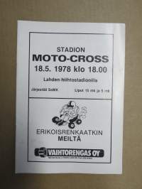 Stadion Moto-Cross 18.5.1978, Lahti -rallikisa / moottoriurheilukilpailu, käsiohjelma / lähtöluettelo