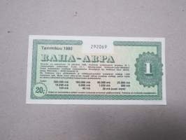 Raha-arpa, Raha-arpajaiset nr 292069 / Penninglotteriet, lottsedel tammikuu 1980 -arpa