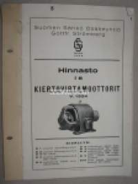 Suomen Sähkö Oy Gottfr. Stömberg Kiertovirtamoottorit -Hinnasto 1B 1924