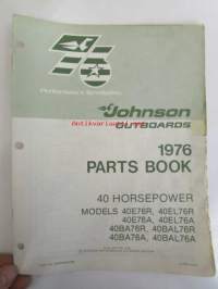 Johnson 40 hp 1976 Parts book models 40E76R, 40EL76R, 40E76A, 40EL76A, 40BA76R, 40BAL76R, 40BA76A, 40BAL76A.