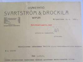 Osakeyhtiö Svartström & Drockila Wiipuri 16.5.1927 -asiakirja