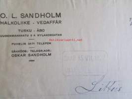 O.L. Sandholm Halkoliike, Turku 14 juli 1927 -asiakirja