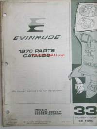 Evinrude 1970 Parts book 33 Horsepower Ski-Twin  (First in outboards), katso tarkemmat mallimerkinnät kuvista.