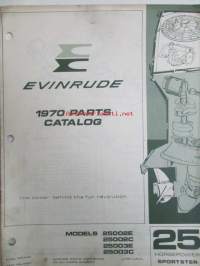 Evinrude 1970 Parts book 25 Horsepower Sporster  (First in outboards), katso tarkemmat mallimerkinnät kuvista.