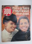Apu 1970 nr 20, 15.5.1970, Petra ja Tetra Frey, MIG-21 putosi Joroisissa, Eartha Kitt Kalastajatorppa, Pilleristikotirouvat, Ilmari Kianto hautajaiset, Sähkönurmikko