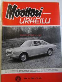 Moottori-urheilu 1962 nr 5 -mm. Benjamin maksoi velkansa, Kevätajon ulokset, Punotavaraa, Oltiin oppipoikia, Espanjan grand prix, kierros radoilla, Hyvä.