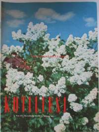 Kotiliesi 1954 nr 12 kesäkuu -mm. Riittoisa raparperi, Kotiruoka vai kaupan tölkki?, Raikasta ja ilmavaa kesäasuun ja sen alle, Puutarhassa on hengähdystauko,