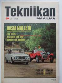 Tekniikan Maailma 1968 nr 2 -mm. Ford Escort Rabat, Mersujen uusi sukupolvi, ALfa-Romeo 1750, Uudet itäraudat Volga ja Jalta Scadia, BMW 1600,  Katso kuvista