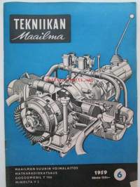 Tekniikan maailma 1959 nr 6 -mm. jokamiehen filmikuivauskaappi, Sukkavene 8 sekunnissa, Tunturi 38, Soiva Soittokunta Matkaradioiden Kuvat ja tekniset tiedot,