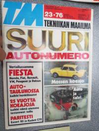 Tekniikan Maailma 1976 nr 23 Suuri autonumero, sis. mm. seur. artikkelit / kuvat / mainokset; Vertailussa Fiesta - Honda - Fiat - Renault - VW - Peugeot - Datsun,