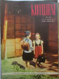 Kotiliesi 1952 nr 17 -mm. Hilma Korhonen  (Anjalan Muhniemi ) esitellään. Puuratarhapolku ja porras, Sisustuksen aakkoset, Painekeitin