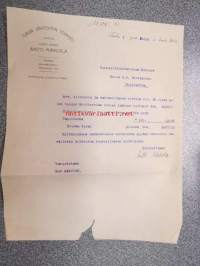 Turun Lakiasiain Toimisto - omistaja Lakit kand. Antti Mikkola, 1.2.1909, asiakirja, jossa hänen allekirjoituksensa (Mikkola murhattiin v. 1918 punaisten toimesta)
