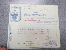 Ferd. Alfthan, Viipuri 7.3.1930 -asiakirja (Santos-kahvi-logo)