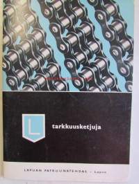 Lapuan patruunatehdas 1964 - Ketjuja tehonsiirtoon ja kuljetuksiin Rullaketjut, Holkkiketjut, Tappiketjut ja Erikoisketjut - Mukana 4 ketjun valinta monograami,