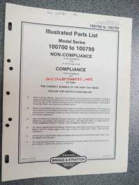 Briggs & Stratton Illustrated Parts List Model Series 100700 to 100799 varaosaluettelo, tyypit näkyvät kuvissa