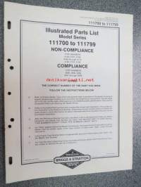 Briggs & Stratton Illustrated Parts List Model Series 111700 to 111799 varaosaluettelo, tyypit näkyvät kuvissa