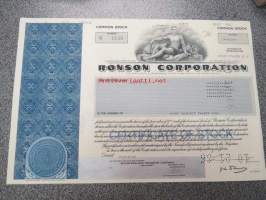 Ronson Corporation 922 shares, 922 USD, 1986 -osakekirja
