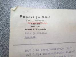 Paperi ja Väri (Om. U. Merikallio) Kausala, 27.7.1954 -asiakirja